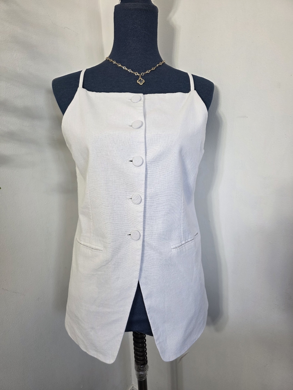 Joie Linen Blend Button-Down Longline Camisole Vest - Medium